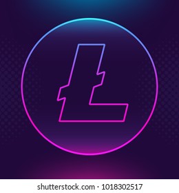 Litecoin LTC vector outline icon. Cryptocurrency e-currency, payment crypto currency, blockchain button. Trendy Bright lighting logo adaptation design web site mobile app, EPS. Ultra violet background