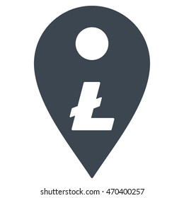 Litecoin Map Marker icon. Vector style is flat iconic symbol with rounded angles, smooth blue color, white background.