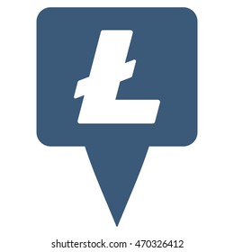 Litecoin Map Pointer icon. Vector style is flat iconic symbol with rounded angles, blue color, white background.