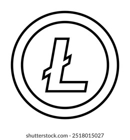 Litecoin minimalist design featuring a stylized L at the center surrounded by double line circle. Ideal for cryptocurrency, logos, digital art, financial graphics, tech icons, litecoin vector designs