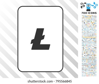 Litecoin playing card icon with 7 hundred bonus bitcoin mining and blockchain design elements. Flat vector style for gambling and crypto currency software.