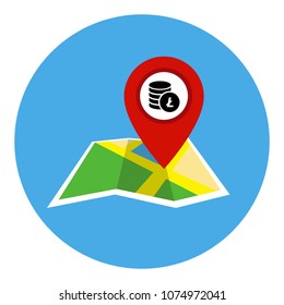 litecoin pointer icon on map. Vector illustration