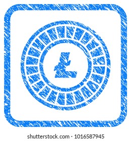 Litecoin Roulette grainy textured icon inside rounded square for overlay watermark stamps. Flat symbol with scratched texture.