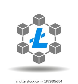 Litecoin symbol with blockchain structure network vector icon. Litecoin crypto currency technology logo.