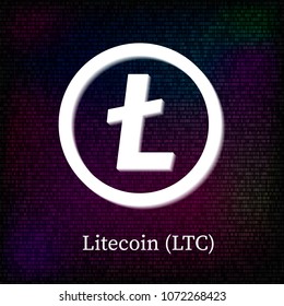 Litecoin symbol on dark binary code background. Cryptocurrency icon. Virtual digital money. Blockchain concept. Easy to use vector element of design for websites, social media, apps, logo etc.