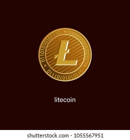 litecoin is a symbol of a physical coin. Gold sign of crypto currency on a dark background. Cryptography, illustration of financial technologies. Use for logos, print products.