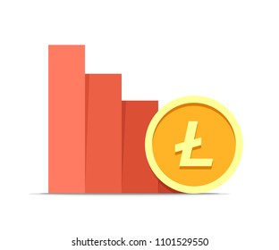 Litecoin value drop concept illustration isolated on white background. Vector flat cryptocurrency coin