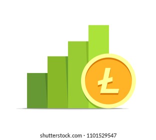 Litecoin value growth concept illustration isolated on white background. Vector flat cryptocurrency coin