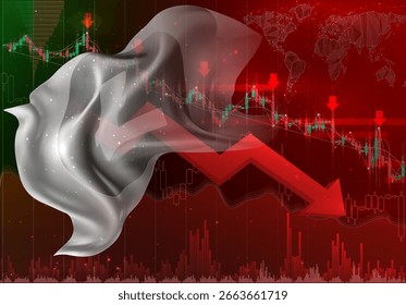 Litecoin, Vector 3d marca una tendencia a la baja en el intercambio financiero