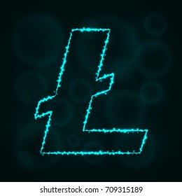 Litecoin vector icon. Litecoin symbol for your web site design, internet, graphic interface, business. Litecoin sign, lights silhouette on dark background. Litecoin glowing lines and points.