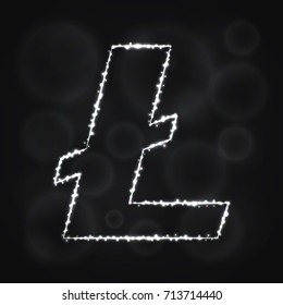 Litecoin vector icon. Litecoin symbol for your web site design, internet, graphic interface, business. Litecoin sign, lights silhouette on dark background. Litecoin glowing lines and points.