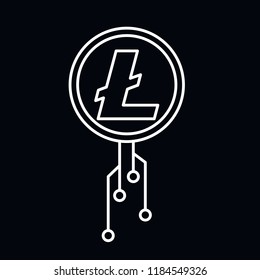 Litecoin white icon. Outline illustration of Litecoin vector icon for web and advertising isolated on black background