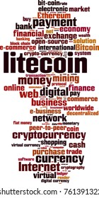 Litecoin word cloud concept. Vector illustration