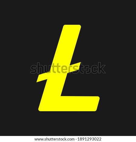 Litecoin yellow logo. Isolated on dark background.