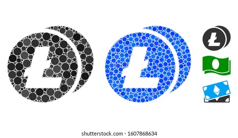 Litecoins composition of circle elements in different sizes and color hues, based on Litecoins icon. Vector circle elements are composed into blue composition.