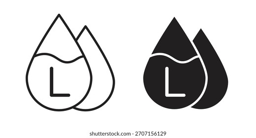 Liter-Symbol in schwarzem Strich, Vektordesign und flache, feste Version auf weißem Hintergrund