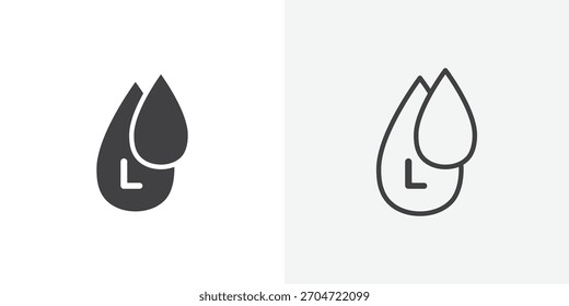 Liter-Symbol. Sammlung von bearbeitbaren Strichlinien und Volumenkörper-Flachstilen.