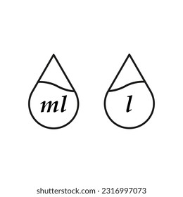 liter icon, drop liquid, fluid volume l and ml, capacity water. Vector illustration. stock image.