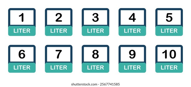  Liter icon set from 1 to 10. Fluid volume in liters. Capacity of oil and water icon set. Liter icon fluid volume in liters liquid drop litre. Liquid measure in liters.