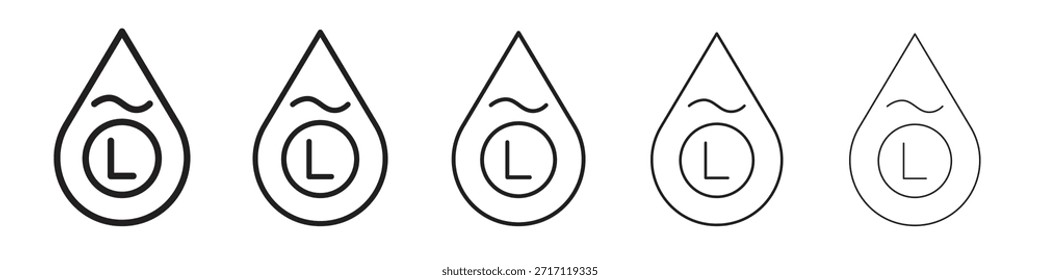 Symbol "Liter" in dünner Linie, schwarzer Umriss und Strichstil