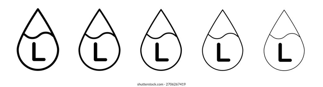 Liter Symbol Web Vektor Sammlung in schwarzen Strichen