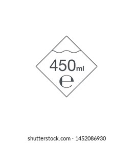 Liter l sign (l-mark) estimated volumes 450 milliliters (ml) Vector symbol packaging, labels used for prepacked foods, drinks different liters and milliliters. 450 ml vol single icon isolated on white