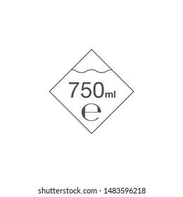 Liter l sign (l-mark) estimated volumes 750 milliliters (ml) Vector symbol packaging, labels used for prepacked foods, drinks different liters and milliliters. 750 ml vol single icon isolated on white