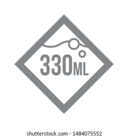 El signo del litro l (l-mark) volúmenes estimados 330 mililitros (ml) Embalaje de símbolos vectoriales, etiquetas utilizadas para alimentos preenvasados, bebidas de diferentes litros y mililitros. Icono único de 330 ml vol aislado en blanco