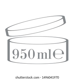 Liter l sign (l-mark) estimated volumes 950 milliliters (ml) Vector symbol packaging, labels used for prepacked foods, drinks different liters and milliliters. 950 ml vol single icon isolated on white