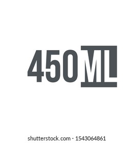 Liter l sign (l-mark) estimated volumes 450 milliliters (ml) Vector symbol packaging, labels used for prepacked foods, drinks different liters and milliliters. 450 ml vol single icon isolated on white