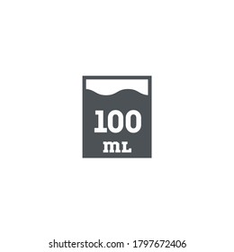 Liter l sign (l-mark) estimated volumes 100 milliliters (ml) Vector symbol packaging, labels used for prepacked foods, drinks different liters and milliliters. 100 ml vol single icon isolated on white