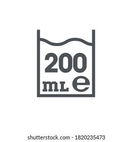 Liter l sign (l-mark) estimated volumes 200 milliliters (ml) Vector symbol packaging, labels used for prepacked foods, drinks different liters and milliliters. 200 ml vol single icon isolated on white