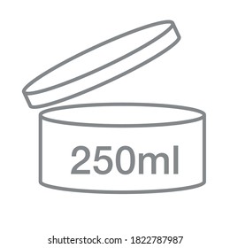 Liter l sign (l-mark) estimated volumes 250 milliliters (ml) Vector symbol packaging, labels used for prepacked foods, drinks different liters and milliliters. 250 ml vol single icon isolated on white