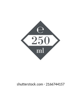 Liter l sign (l-mark) estimated volumes 250 milliliters (ml) Vector symbol packaging, labels used for prepacked foods, drinks different liters and milliliters. 250 ml vol single icon isolated on white