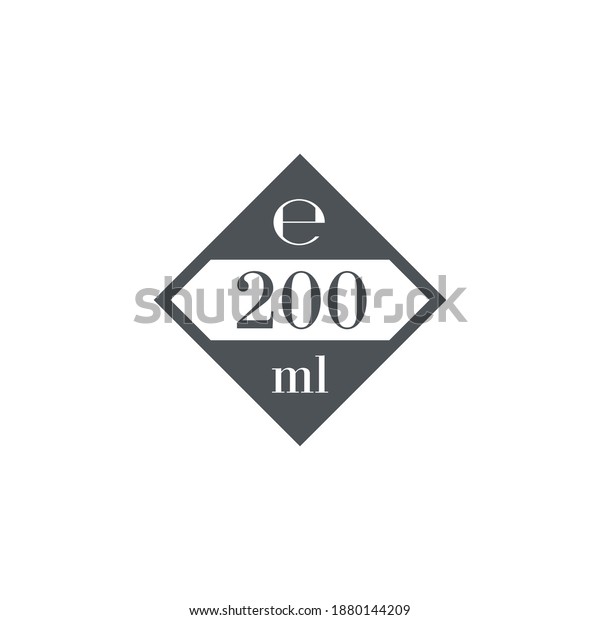 Liter l sign (l-mark) estimated volumes 200
milliliters (ml) Vector symbol packaging, labels used for prepacked
foods, drinks different liters and milliliters. 200 ml vol single
icon isolated on white