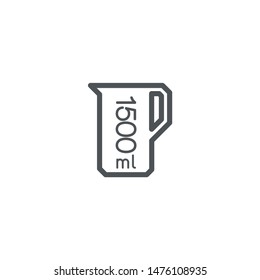 Liter l sign (mark) estimated volumes 1500 milliliters (ml) Vector symbol packaging, labels used for prepacked foods, drinks different liters and milliliters. 1500 ml vol single icon isolated on white