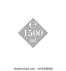Liter l sign (mark) estimated volumes 1500 milliliters (ml) Vector symbol packaging, labels used for prepacked foods, drinks different liters and milliliters. 1500 ml vol single icon isolated on white