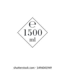 Liter l sign (mark) estimated volumes 1500 milliliters (ml) Vector symbol packaging, labels used for prepacked foods, drinks different liters and milliliters. 1500 ml vol single icon isolated on white