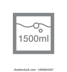 Liter l sign (mark) estimated volumes 1500 milliliters (ml) Vector symbol packaging, labels used for prepacked foods, drinks different liters and milliliters. 1500 ml vol single icon isolated on white