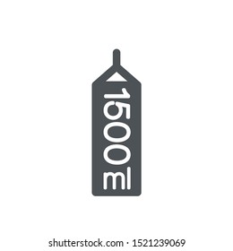 Liter l sign (mark) estimated volumes 1500 milliliters (ml) Vector symbol packaging, labels used for prepacked foods, drinks different liters and milliliters. 1500 ml vol single icon isolated on white