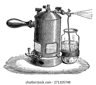Litro pulverizador, vintage gravada ilustração. Enciclopédia industrial E.-O. Lami - 1875.
