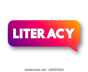 Literacy is the ability to read, write, speak and listen, text concept message bubble