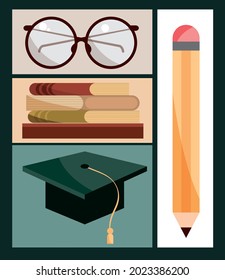 literacy books education icons set