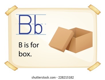 Literacy card showing the letter B with example object and sentence