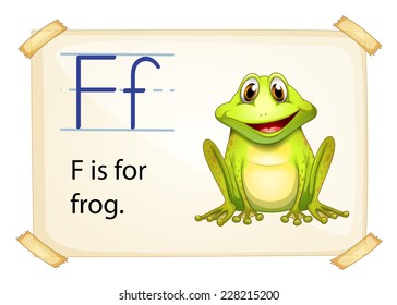 Literacy card showing the letter F with example object and sentence