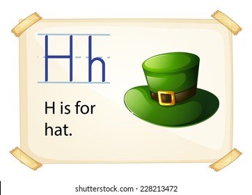 Literacy card showing the letter H with example object and sentence