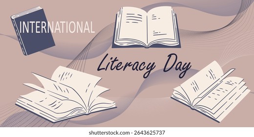 Literacy Day card with closed book. Vector illustration.