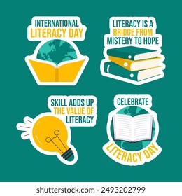 Literacy Day Label Flat Cartoon Hand Drawn Templates Background Illustration