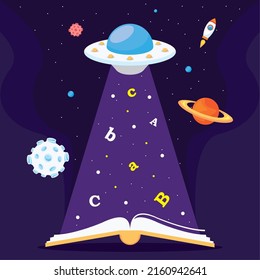 literacy day postcard with ufo