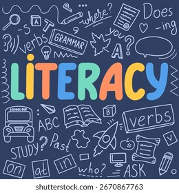 Literacy. Language doodle with lettering.